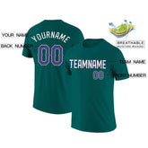Custom Aqua White-Purple Classic Style Crew neck T-Shirts Full Sublimated